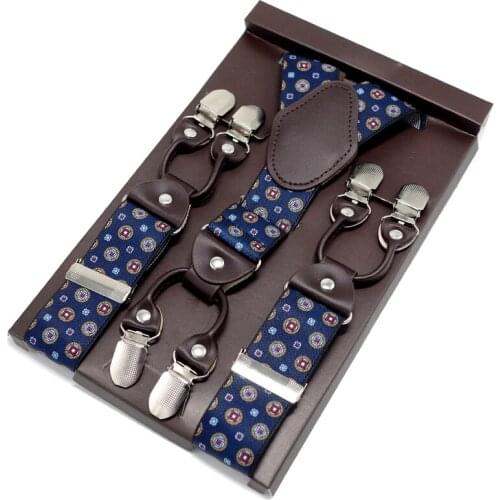 Novelty Printed Adjustable Male Suspenders Leather 6clips western-style trousers Man braces cinturino Vintage 16 colors MBD8652