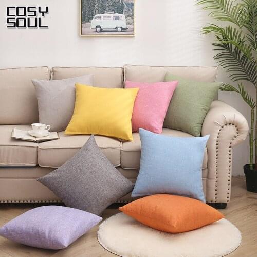 Solid Simple Throw Pillow Cushion Bolster With Pillow Core Pillowcase Linen Print Home Office Chair Waist Car Sofa 40*40CM