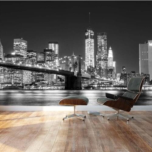 Custom 3D Photo Wallpaper Manhattan Skyline and Brooklyn Bridge Wall Mural, Removable Decor Self-adhesive PVC Wall Stickers