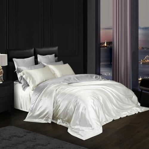Papa&Mima Plian Natural Mulberry Silk Bedding Sets Queen King Size Duvet Cover Sheet Pillow Sham Linens