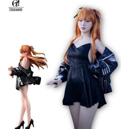 ROLECOS ASS Asuka Cosplay Costume EVA Asuka Langley Soryu Cosplay Costumes Figure Cosplays Black Dress Gothic Lolita Dress