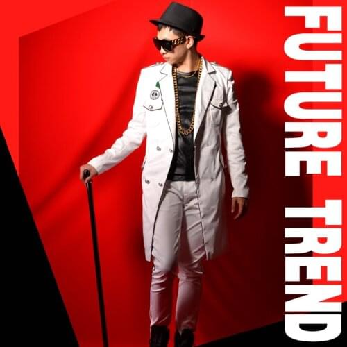 S-5xl 2020 New Men Clothing Fashion Slim Dj Punk White Medium Length Blazer Suit Plus Size Mens Dress Singer Costumes