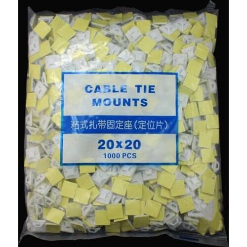 1000PCS/Set White Cable Base Mounts 20*20 25*25 30*30 40*40 Self Adhesive Cable Wire Zip Tie Mounts Bases Wall Holder Fixing