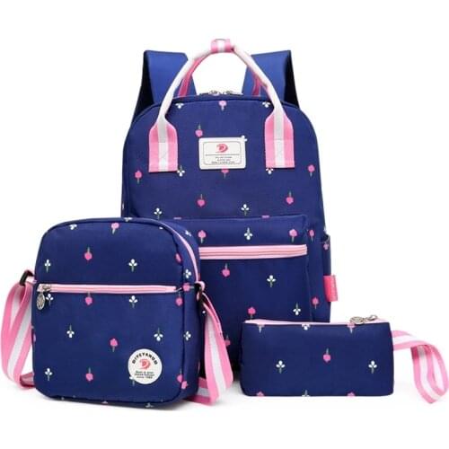 Flowers Printing School Bags Canvas Backpacks 3pcs/set Schoolbag Kids Lovely Backpack For Children Girls Book Bag Mochila sac