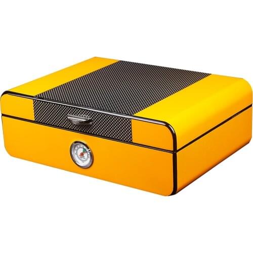 SIKARLAN Luxury Cigar Humidor Home Cedar Wood Piano Finish Glossy Cigar Box W/ Key Hygrometer Humidifier Box for COHIBA Cigar