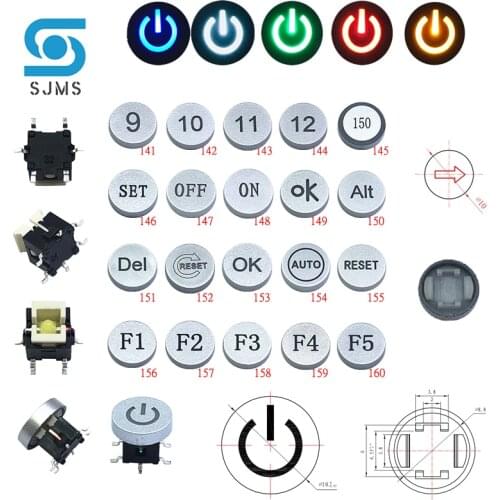 SJMS 2Pcs 6*6*8.4mm SMD 6PIN With Lamp Through Hole Micro Push Button Switch SET OFF ON OK Alt Del Reset AUTO F1-F6 0-9 Symbol