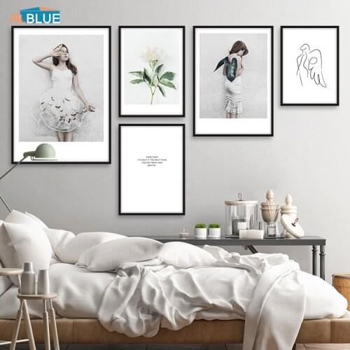 Nordic Minimalist Angel Line Girl Posters and Prints Wall Art Canvas Painting Flower Wall Pictures For Living Room Home Decor