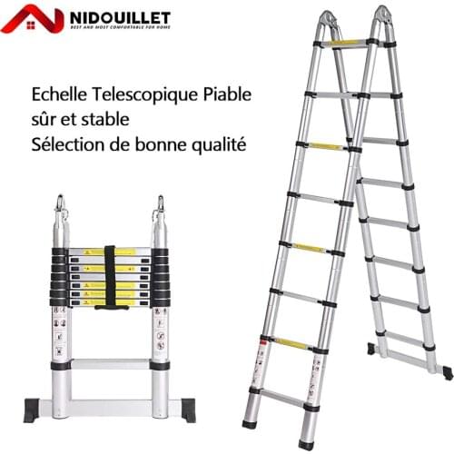 Nidouillet 5M Folding Telescopic Ladder (2.5M + 2.5M) 16-step Aluminum Alloy Telescopic Ladder Folding Aluminum Ladder AB122