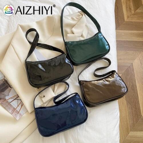 Girls Shoulder Bags PU Leather Fashion Women Zipper Patent Leather Design Handbags Tote Solid Shoulder Underarm Bags