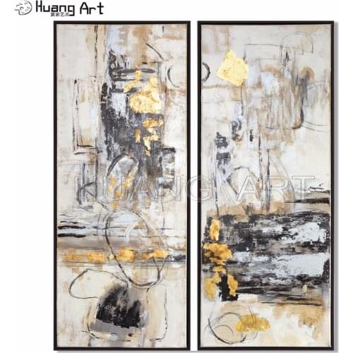 Top Artist Hand-painted Golden White and Black Abstract Oil Painting on Canvas Group of Tree Oil Paintings for Room Decor Art