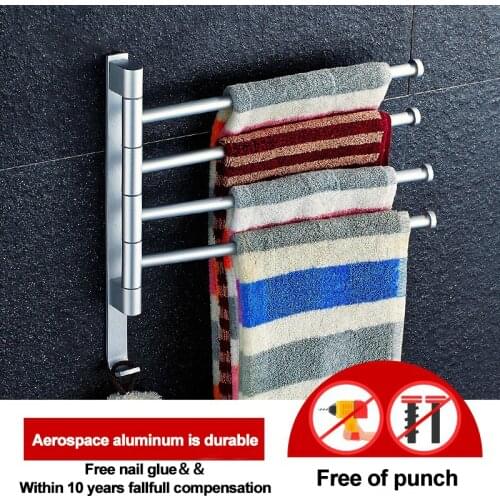 Punch-Free Rotating Towel Rack Bathroom Space Aluminum Movable Towel Bar Double Bar Bathroom Towel Hanging Three Bars