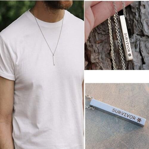 Unique Mens Stainless Steel Survivor Bar Necklace Rectangle Hipster Daddy Jewelry Gifts