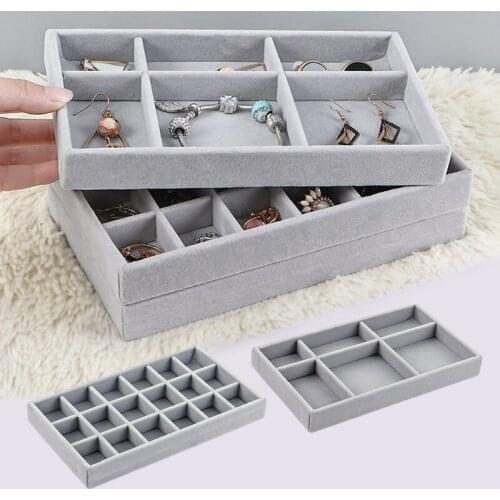 Velvet Jewelry Storage Organizer Tray Ring Jewelry Display Organizer Box Holder Earring Jewelry StorageShowcase Drawer Organizer