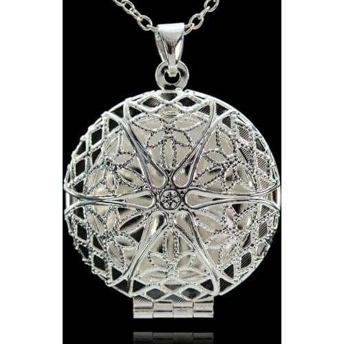 Vintage Photo Locket Necklace Geometric Rectangle Water Drop Shell Heart Chain Locket Necklace Pendant Silver Plated Jewelry