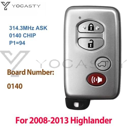 YOCASTY 4 Buttons 314.3MHz ASK 0140 Board ID71-WD02 Sliver Smart Key With Panic For 2008 2009 2010 2011 2012 2013 Highlander