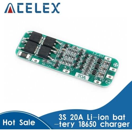 3S 20A Li-ion Lithium Battery 18650 Charger PCB BMS Protection Board For Drill Motor 12.6V Lipo Cell Module 64x20x3.4mm