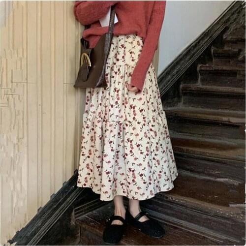 Plus Size Women Maxi Skirt M-6XL 7XL Printed Ruffled Pleated Long Skirt Vintage Elegant Cotton Skirts