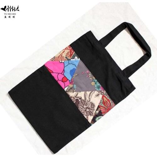 Womens Handbags Shoulder Bag Cotton Canvas Ethnic Flowers Patchwork Handmade Shopping Books Bags free shipping