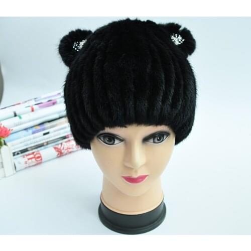 Women winter fur hat knitted mink fur beanies cap lovely cat style hat new arrival fashion russian caps