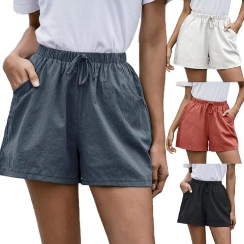 Loose Casual Shorts Women Solid Color Woman Shorts Elastic Waist Drawstring Pockets Short Pants Women spodenki Shorts for Women