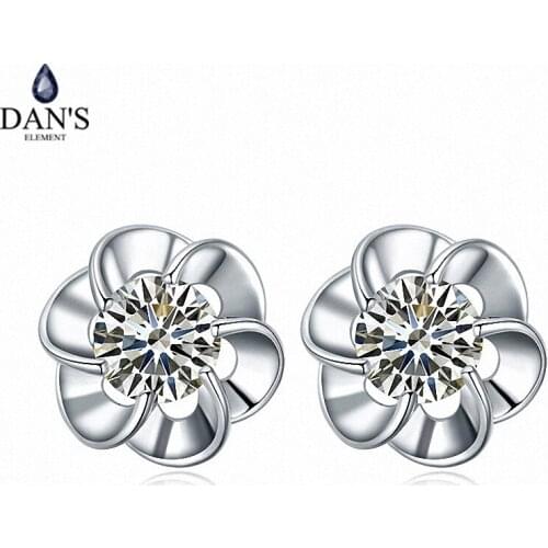 DANS Real Big Brand AAA Zirconia Simple Micro Inlays Fashion Stud Earrings for Women Flower 110477White