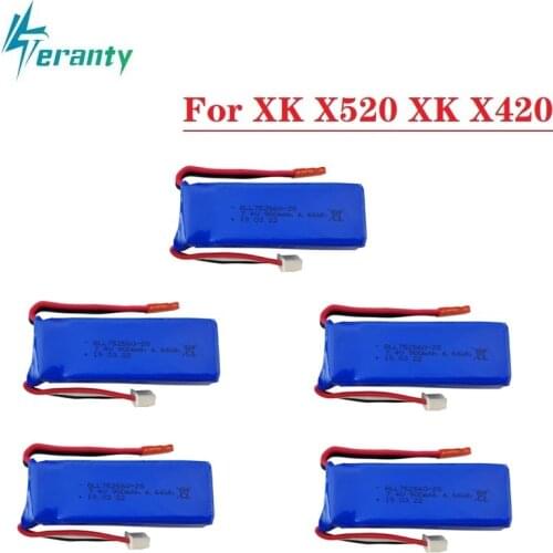 1/2/3/5pcs 7.4V 900mAh Lipo Battery For XK X520 XK X420 RC Quadcopter Spare Parts for 7.4v 2S drone battery 752560 JST Plug