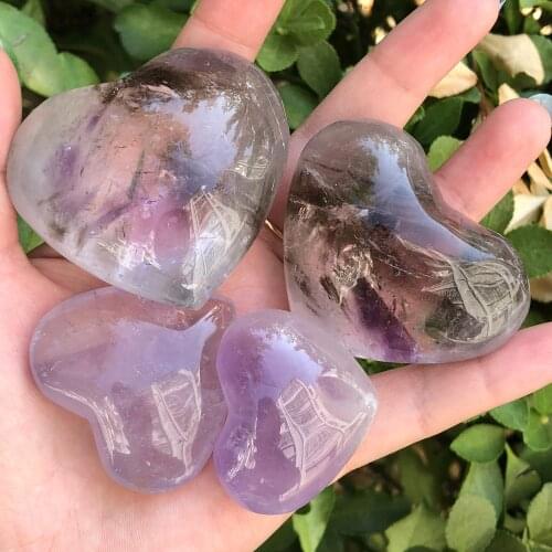 1Pcs Natural Fantasy Amethyst Crystal Heart Shape Massage Mineral Reiki Healing Gift