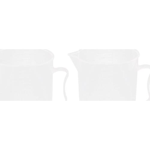 2 Pcs Plastic Clear Graduated Measuring Cup Beaker Container with Handle for Lab, School, Kitchen, Food Grade, 1000ml
