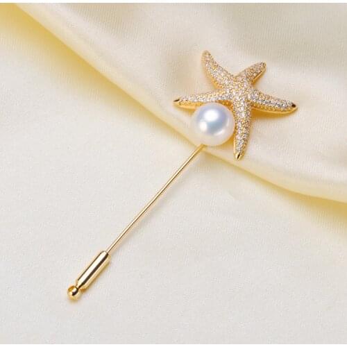 Starfish Breastpin Accessory S925 Sterling Silver Starfish Design Gold&Silver Colors Pearl Brooches Jewelry Findings 2Pcs