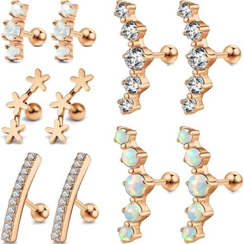 16G 5 Pairs Cartilage Earring Surgical Steel Curved Long CZ Helix Conch Daith Piercing Jewelry for Women Girls