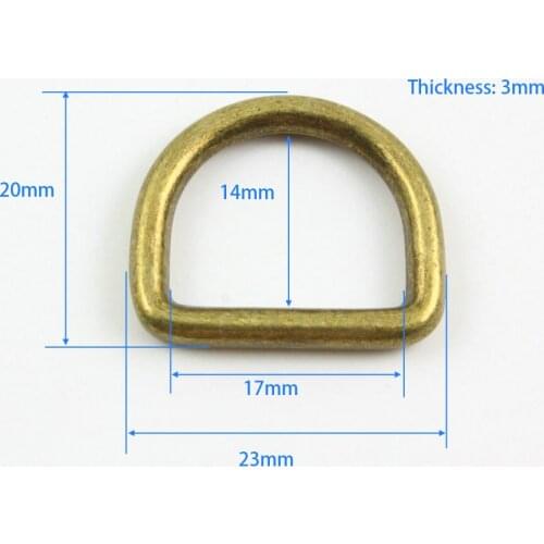 50 Pieces 17mm Antique Brass Color Welded Metal D Ring For Purse Bag Handbag
