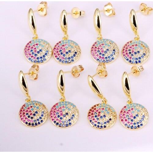 6Pairs, Round shape 2019 New Trendy Micro Pave CZ Crystal Zirconia Gold Filled Charming Earring