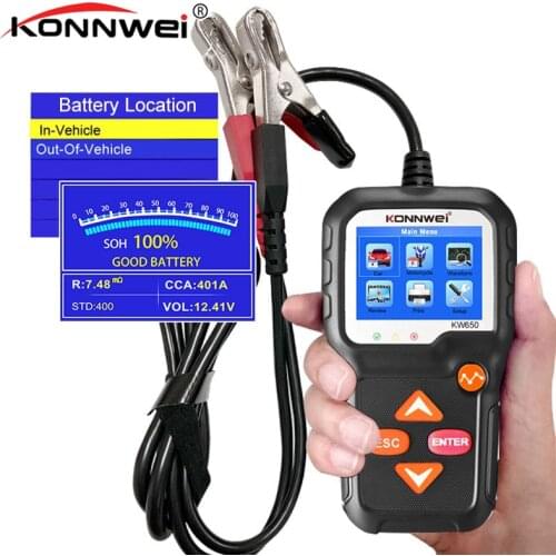 KONNWEI KW650 Motorcycle&Car Battery Tester 6V/12V Auto Battery System Analyzer 100 to 2000 CCA Car Quick Cranking Charging Tool