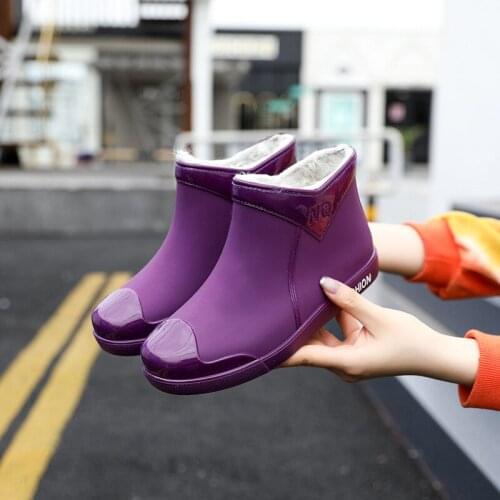 Velvet fur padded boots winter rubber shoes women ankle shoes rain boots for rain waterproof water shoes rainboots ankle846