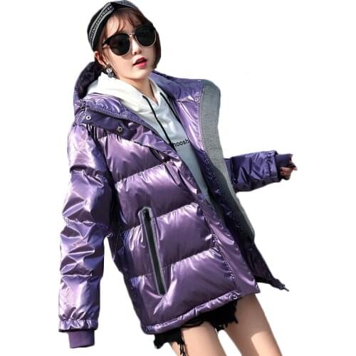 Glossy Silver Down Coats Winter Jacket Womens Hooded Warm Down Parkas Coat New Winter Short Glossy White Duck Down Jacket Coats