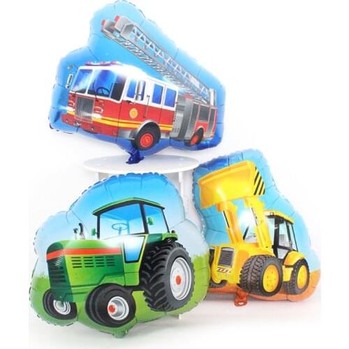 Large HE Transportation car balloons farm tools tractor bulldozer Fire truck them party decorations kids baby shower globos