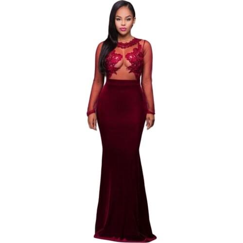 Comeondear Winter Maxi Dress Mesh Lace Velvet Maxi Dress Floor-Length Sexy & Club Ladies Dresses Party long Dresses R80368