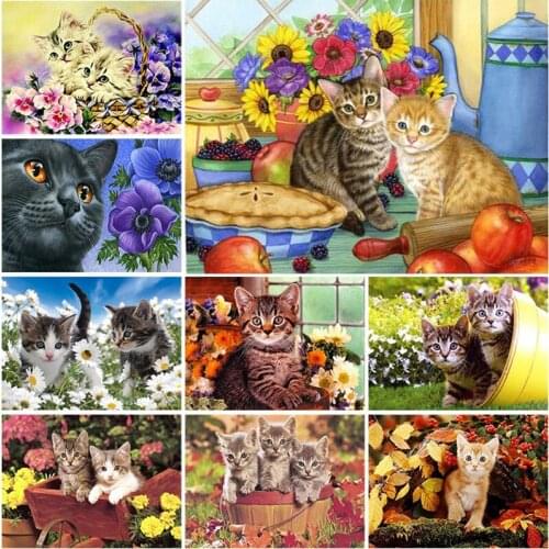 DIY Cat 5D Diamond Painting For Kids Full Round Resin Handmade Embroidery Mosaic Cross Stitch Home Decor Wall Artwork Gift