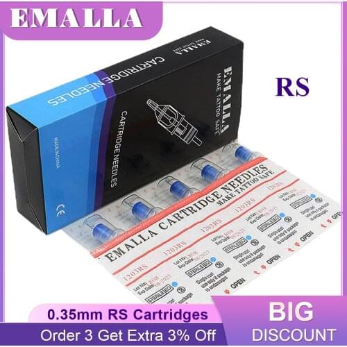 EMALLA 20PCS 0.35MM RS Tattoo Cartridge Needles Round Shader Cartridge Needles Permanent Makeup Machine Cartridge Machines Grips