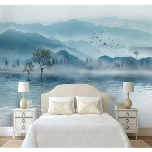 Xuesu Artistic conception ink landscape new Chinese TV living room bedroom bedside custom wallpaper mural 3D/5D/8D photo wall