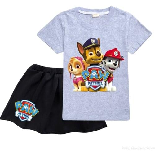 T Shirt clothing set Girls tshirt Kid PAW PATROL T-Shirt Tee Shirt summer Short Sleeve Print Tshirt + Denim Skirt Pants