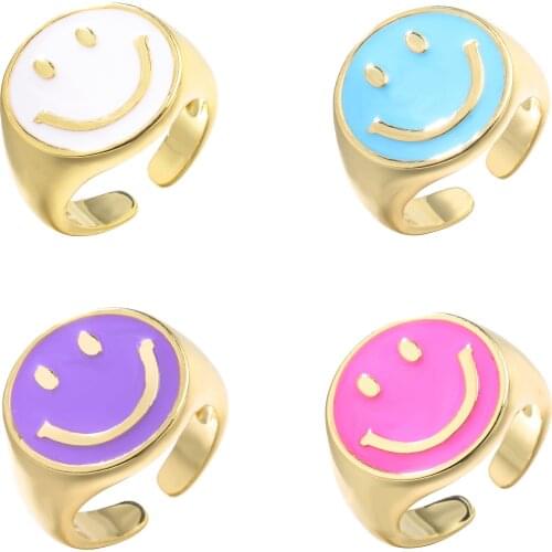 HECHENG,Smile Face Round Ring,Colorful Rainbow Open Adjustale Rings,Wholesale For Women Girls