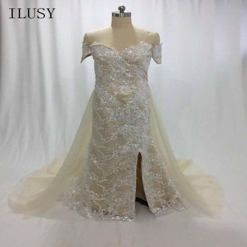 ILUSY Simple A-line Wedding Dresses Sweetheart Champagne Split Wedding Gowns Bridal With Sequins Wedding Gowns Vestido De Noiva