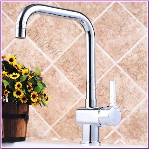 L16289 - Luxury Deck Mounted Brass Kitchen Faucet Hot and Cold Water Mixer, Chrome Finishing Square Kitchen Tap