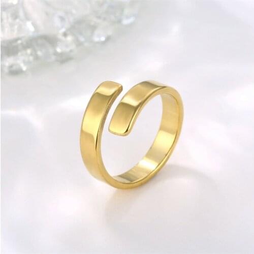 Stainless Steel Gold Color Color Metal Minimalist Glossy Wide Open Rings Geometric Finger Rings for Women Men Jewelry