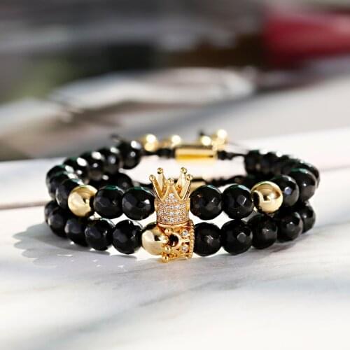 Luxury Agate Crown Charm Bracelet Homme Geometry Pulseiras Men Adjustable Bracelets Couple Jewelry Gift 2021