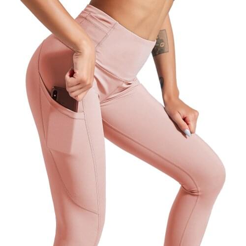 Soft Pocket High Waist Sport Gym Leggings Seamless Women Stretchy Plain Jogger Fitness Tights Nylon Athletic Training Yoga Pants