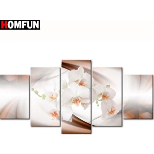 HOMFUN 5pcs Full Square/Round Drill 5D DIY Diamond Painting "Flower orchid" Multi-picture Combination Embroidery 5D Decor