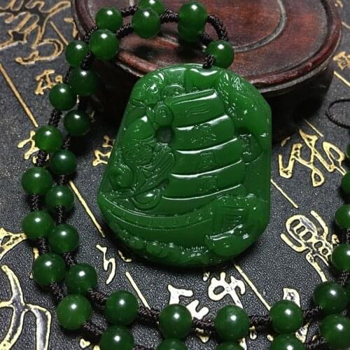 Natural Green Hand Carved Smooth Sailing Jade Pendant Fashion Boutique Jewelry Mens and Womens Dragon Boat Necklace