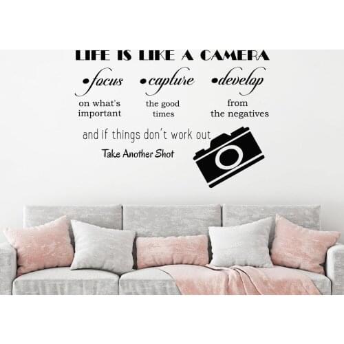 New Wall Decal Quote Life Is Like A Camera Vinyl DIY Self-Adhesive Sticker Photo Studio Home Decor High Quality Art Mural LA744